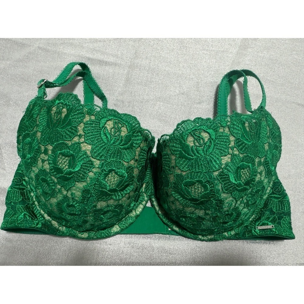 Victoria's Secret Miracle Bra Balconet Green Floral Lace 34C